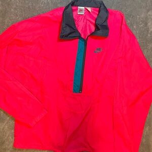 VNTG Nike Anorak Windbreaker Neon Pink Jacket Blue Swoosh Colorblock 90S XL READ